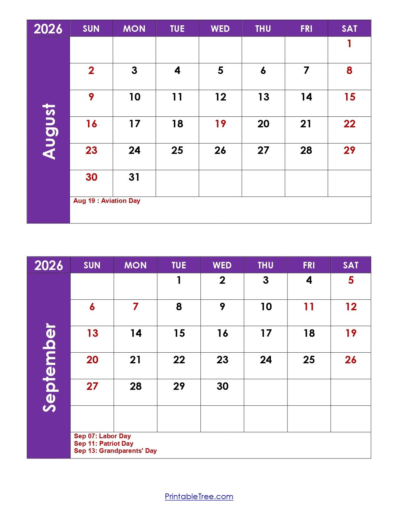 Blank September 2026 Calendar Printable Pdf