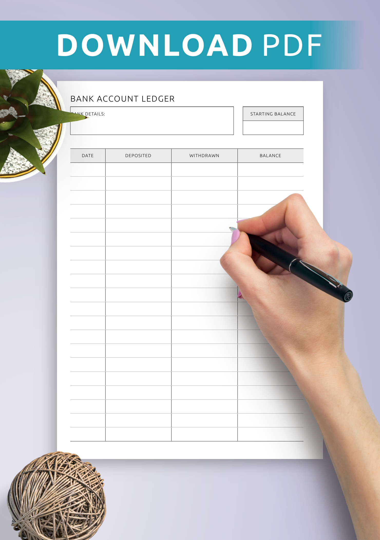 Bank Account Ledger Digital Printable PDF For Tracking