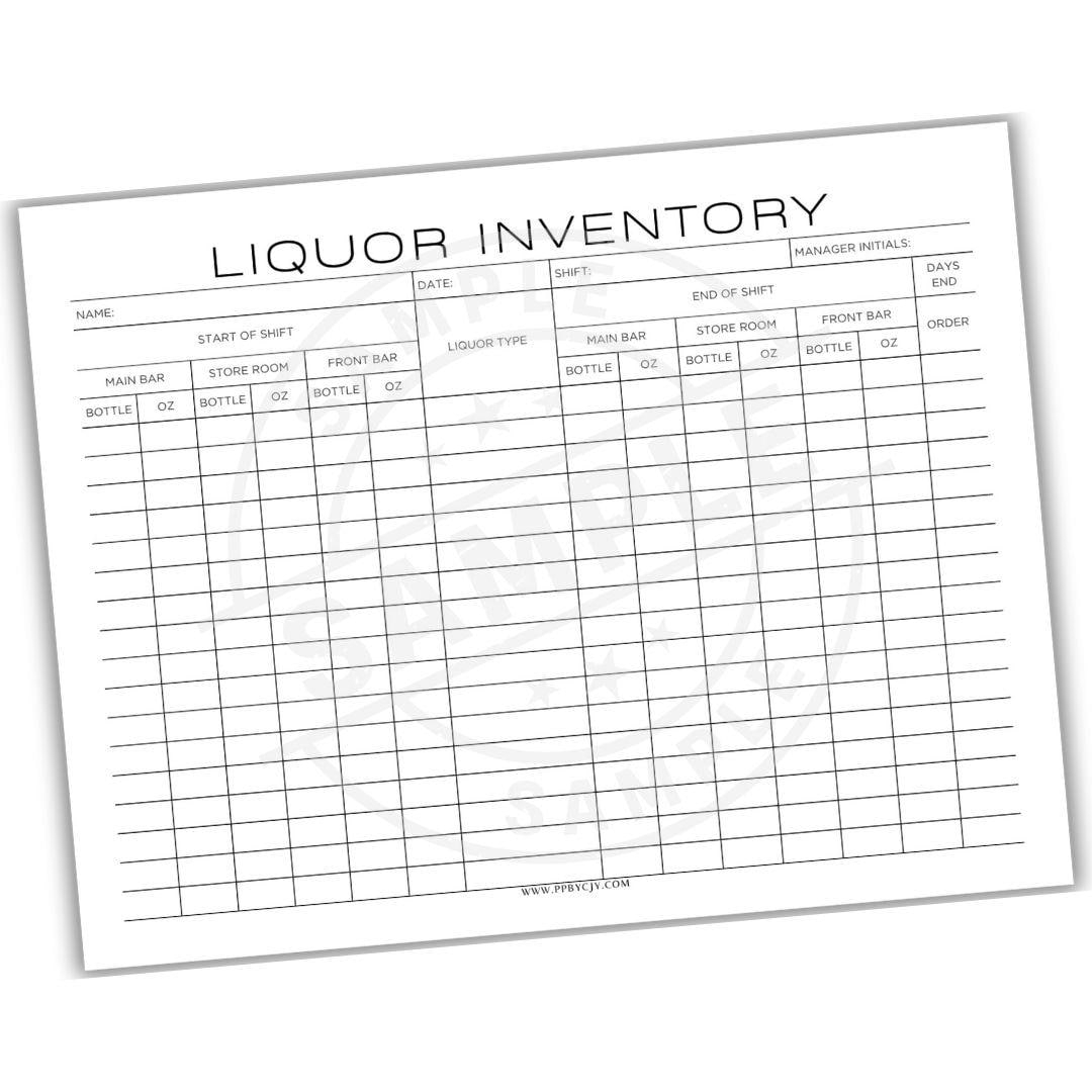 Bar Liquor Inventory Printable Template Instant Digital Download Bar Stock Manager Liquor Control Sheet Inventory Tracker For Bars Etsy