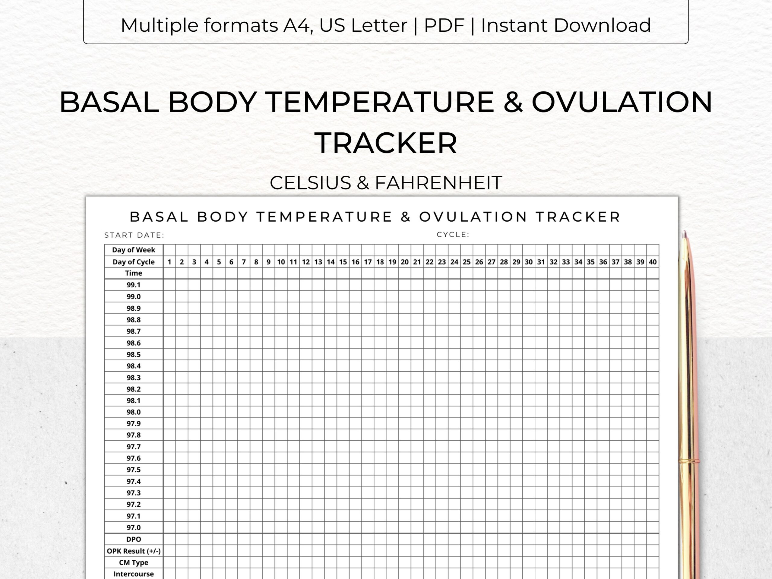 BASAL BODY Temperature U0026 Ovulation Tracker Printable BBT Chart Fertility Pregnancy Period Tracker Digital Download Pdf A4 Us Letter Etsy