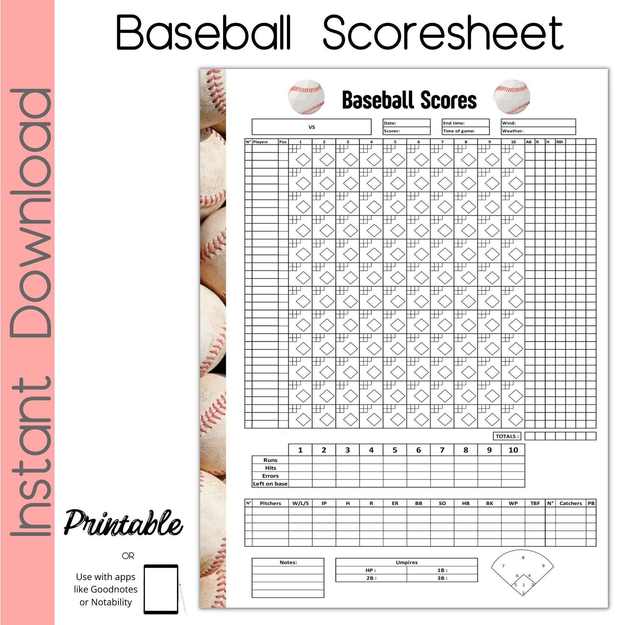Baseball Scoresheet Softball Scoresheet Printable Scoresheet Etsy Sweden