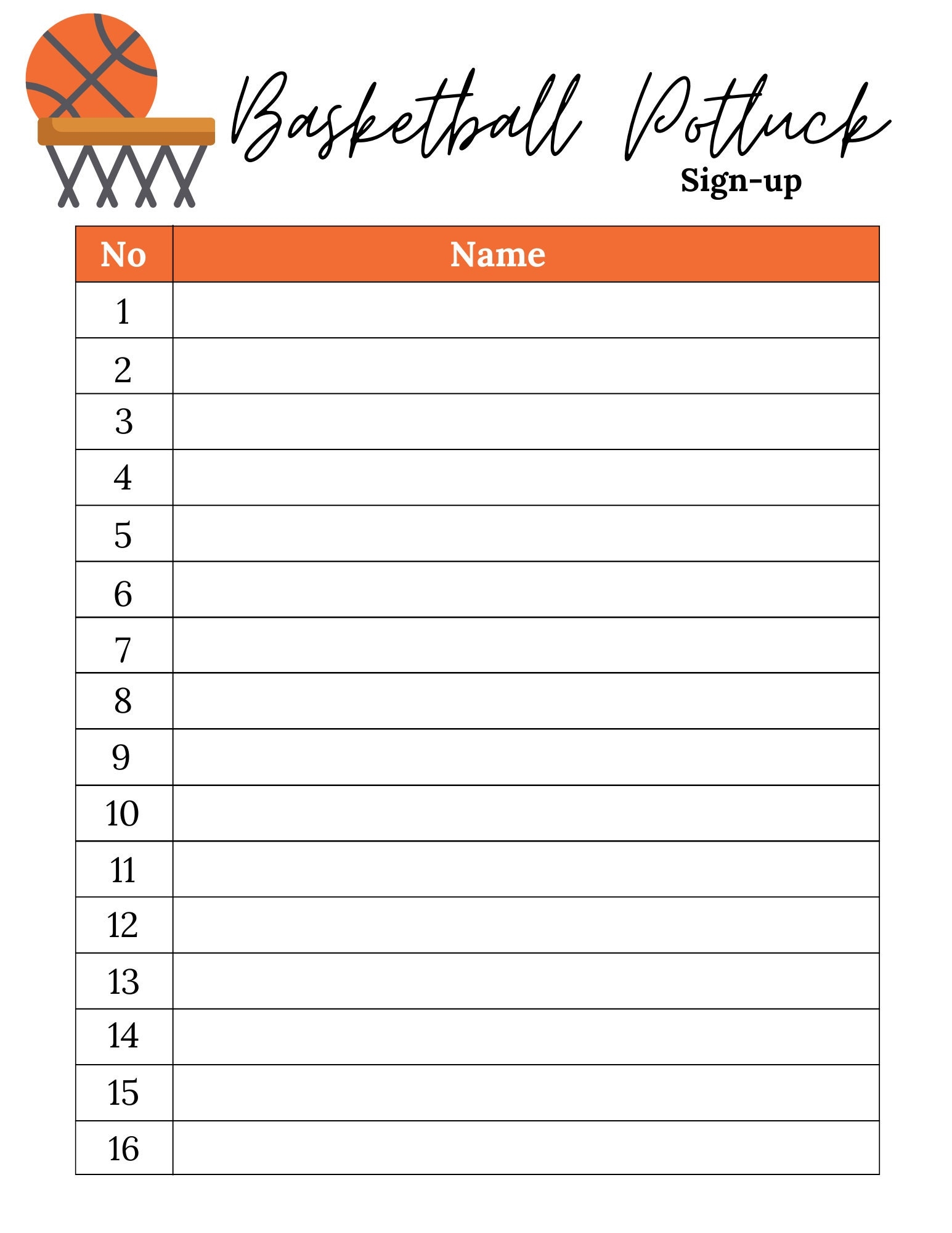 Basketball Potluck Sign Up Sheet Basketball Potluck Sheet Sports Potluck Potluck Sign Up Sheet Printable Potluck Sign Up Sheet Etsy