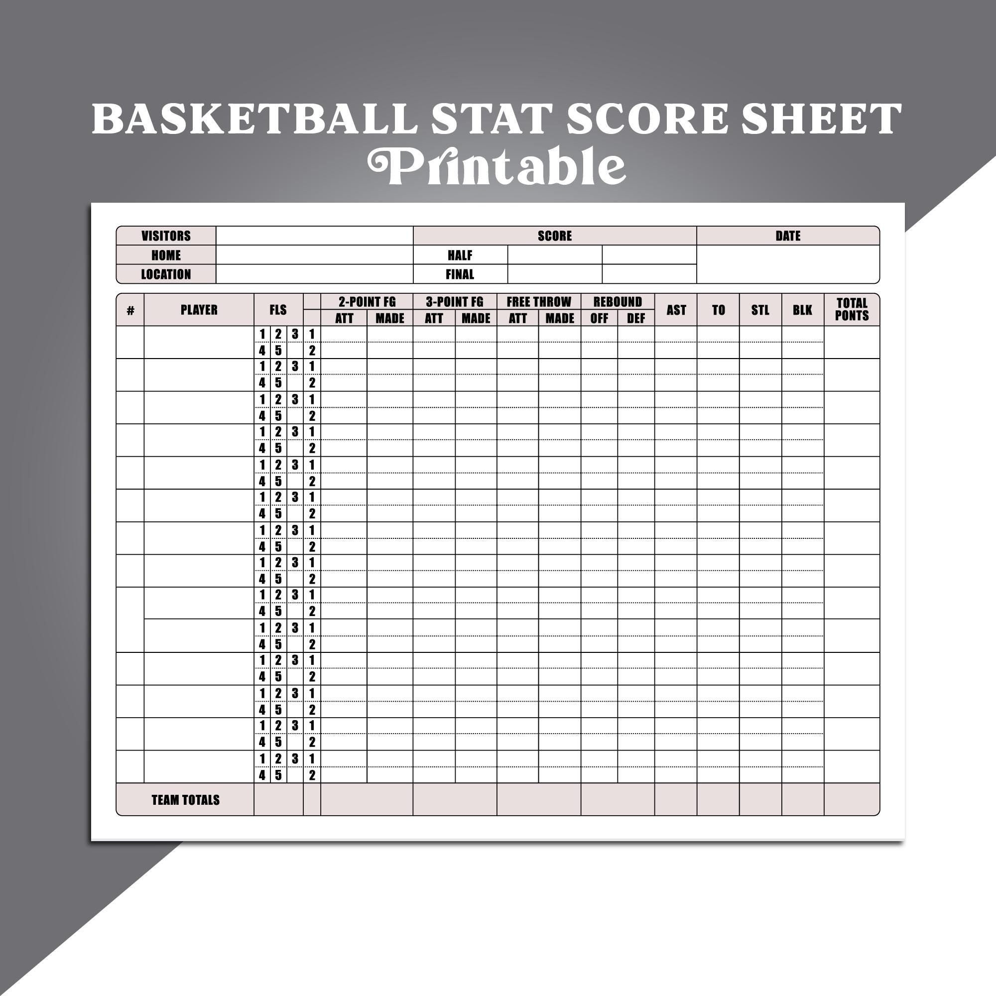 Printable Stat Sheet Basketball