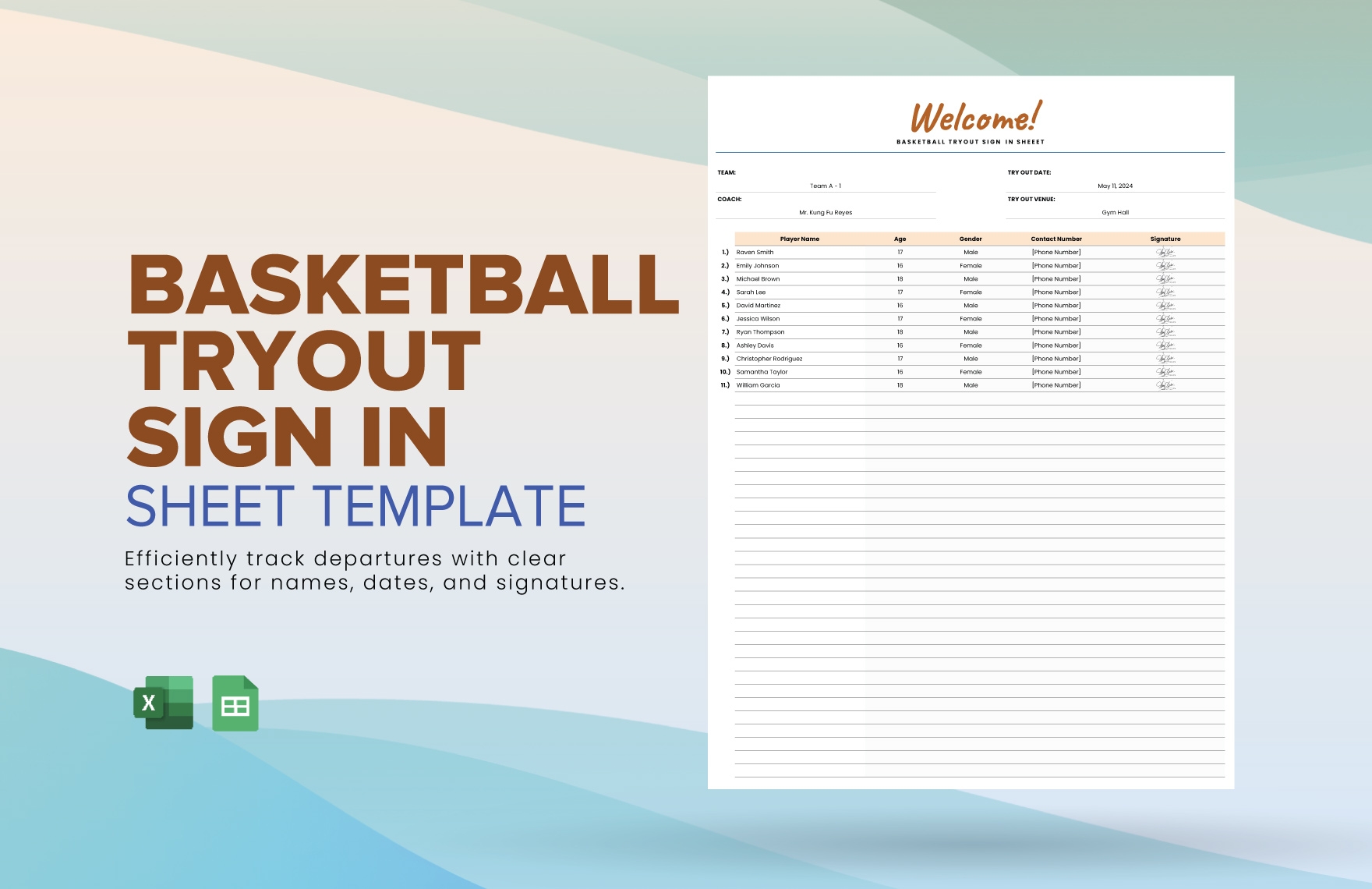 Basketball Tryout Sign In Sheet Template In Excel Google Sheets Download Template