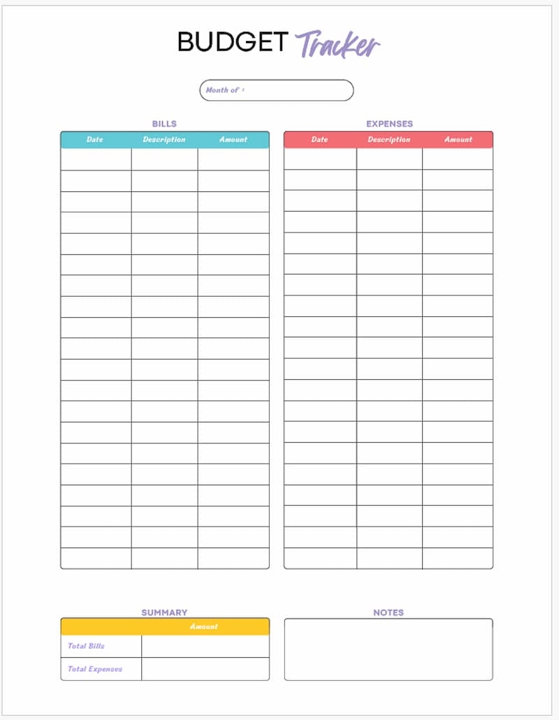 Budget Sheet Template Free Printable