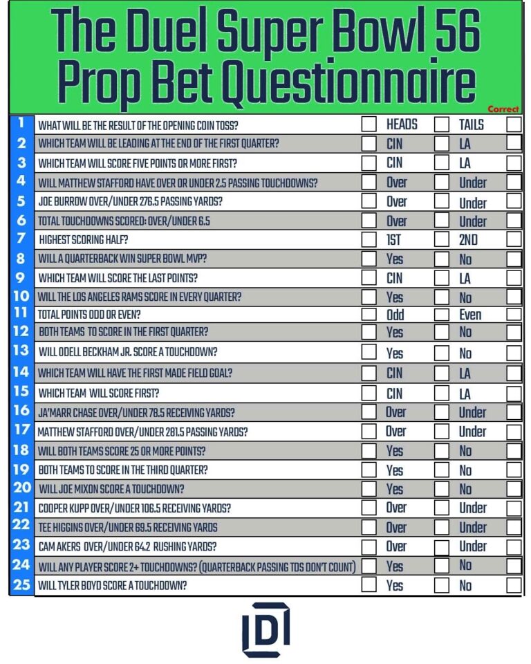 Best Printable Super Bowl Prop Bet Sheet 2022 For Your Super Bowl 56 Party FanDuel Research