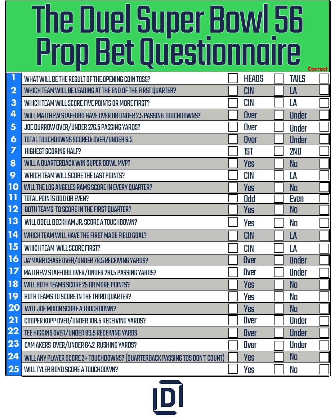 Best Printable Super Bowl Prop Bet Sheet 2022 For Your Super Bowl 56 Party FanDuel Research