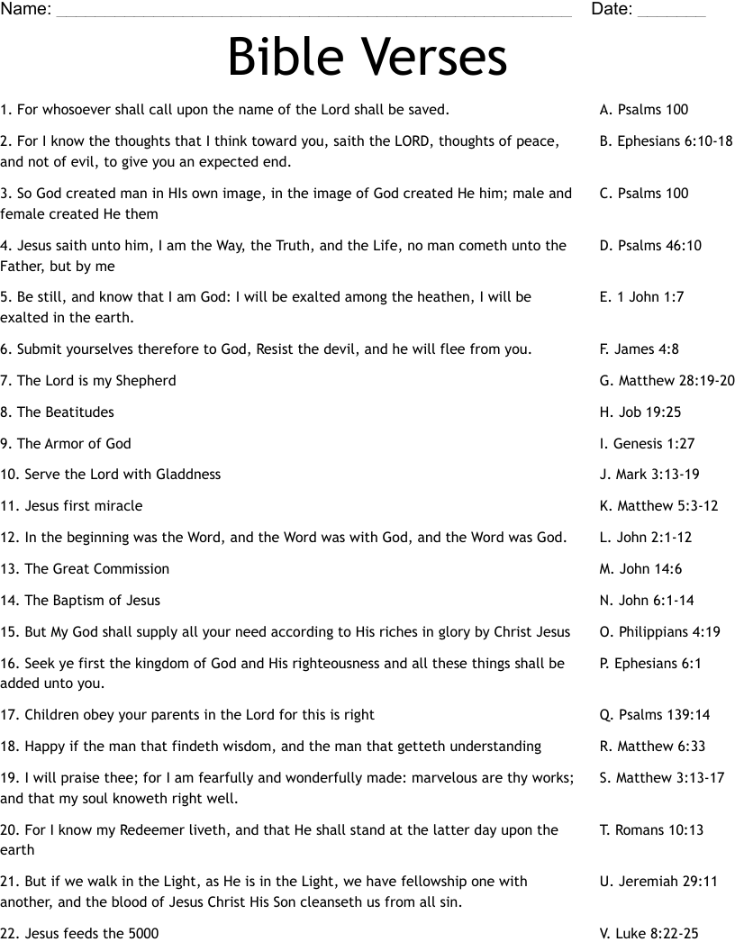 Bible Verses Worksheet WordMint