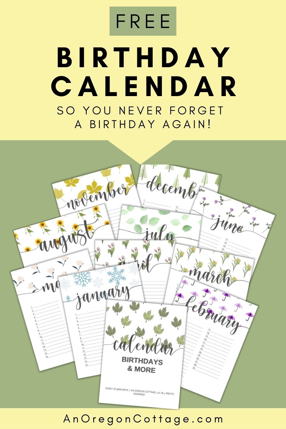 Printable Monthly Birthday Calendar