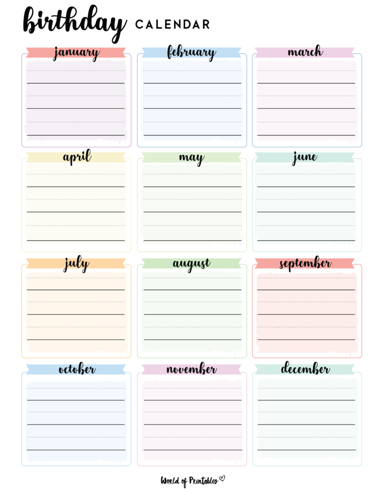 Birthday Calendars World Of Printables