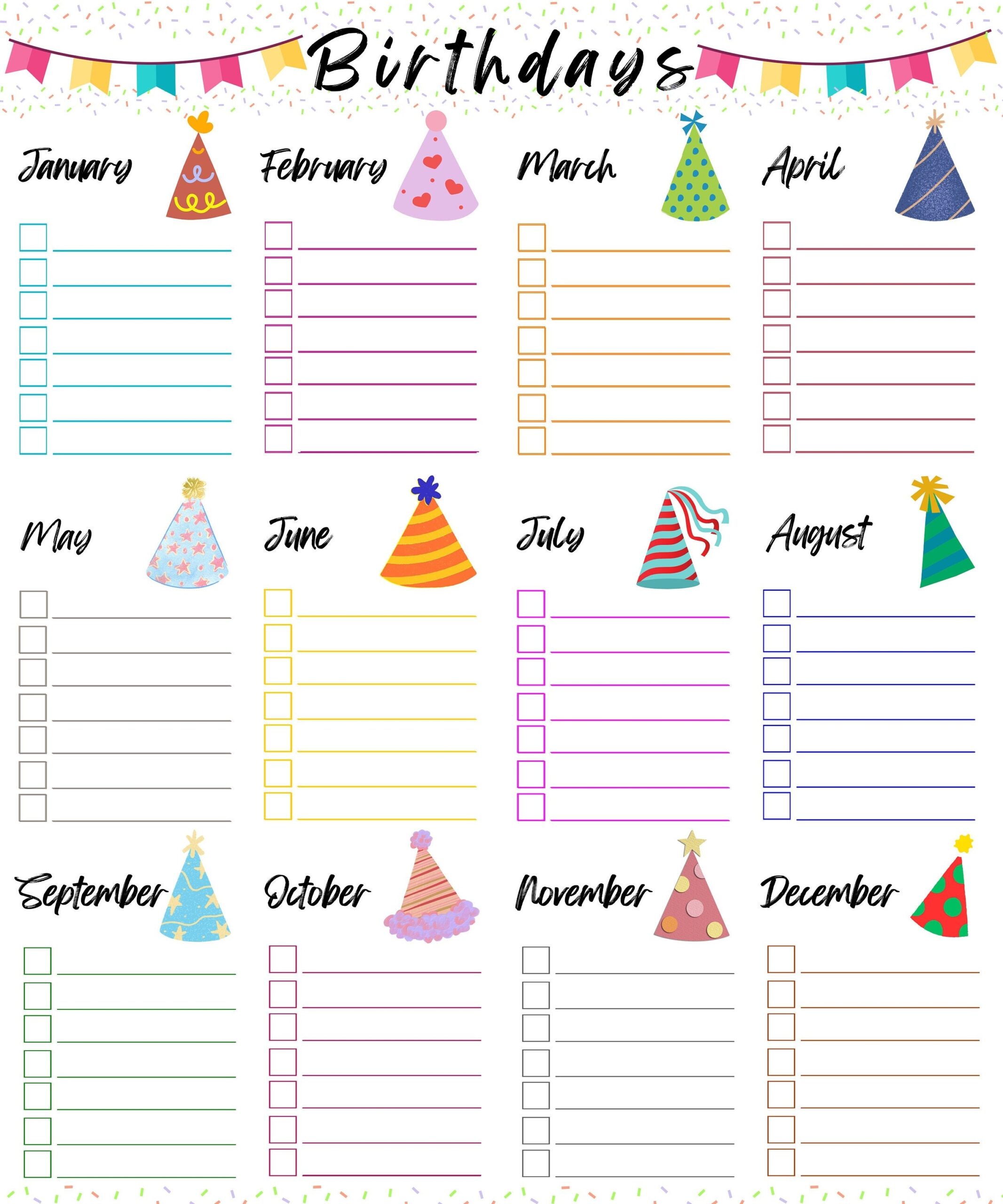 Free Printable Office Birthday Calendar Template