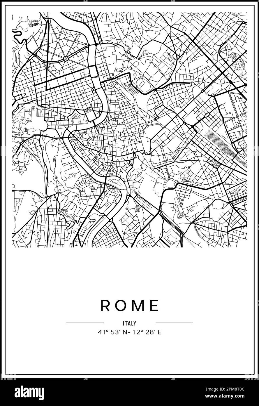 Black And White Printable Rome City Map Poster Design Vector Illistration Stock Vector Image U0026 Art Alamy