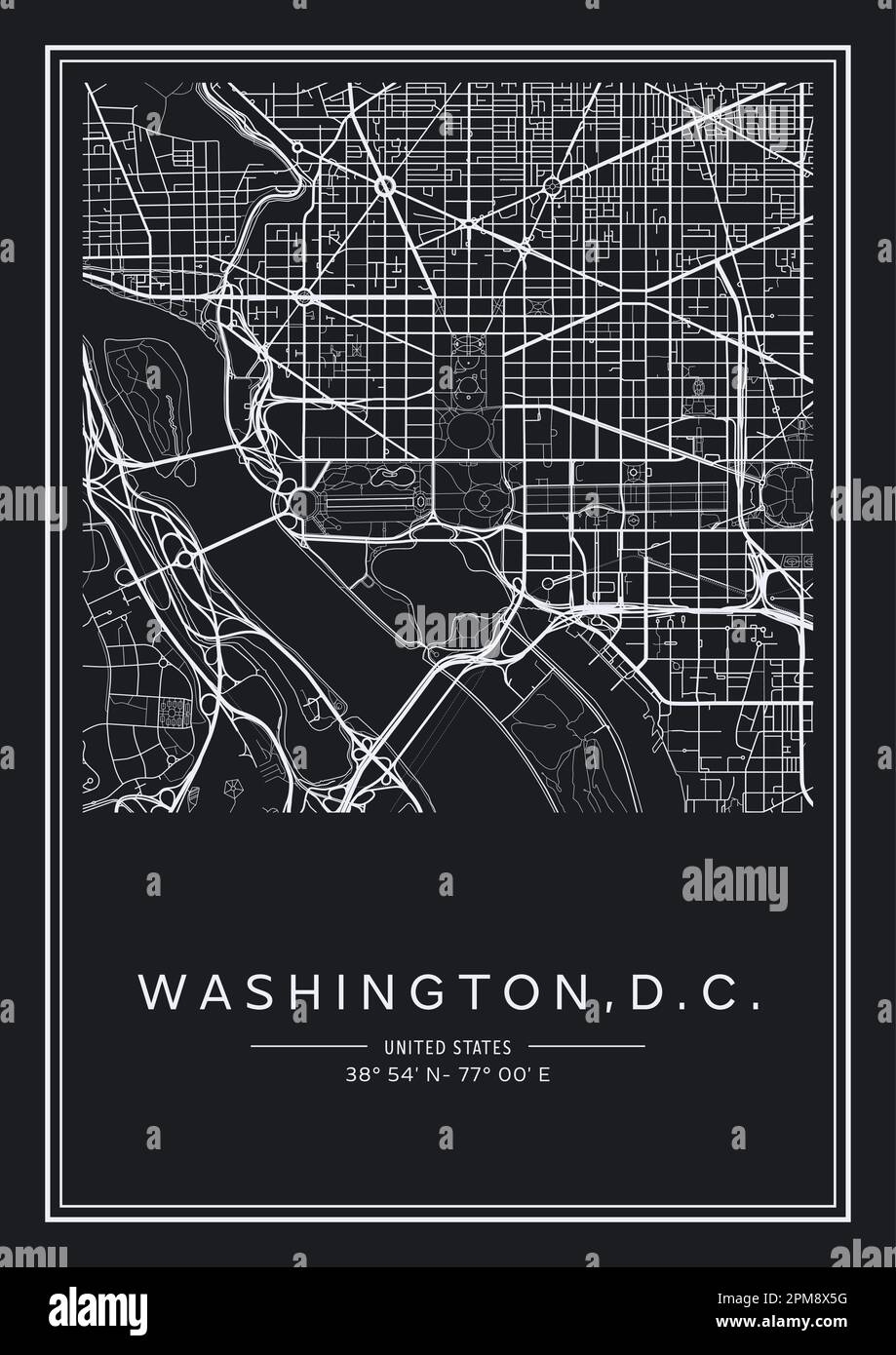 Black And White Printable Washington D C City Map Poster Design 