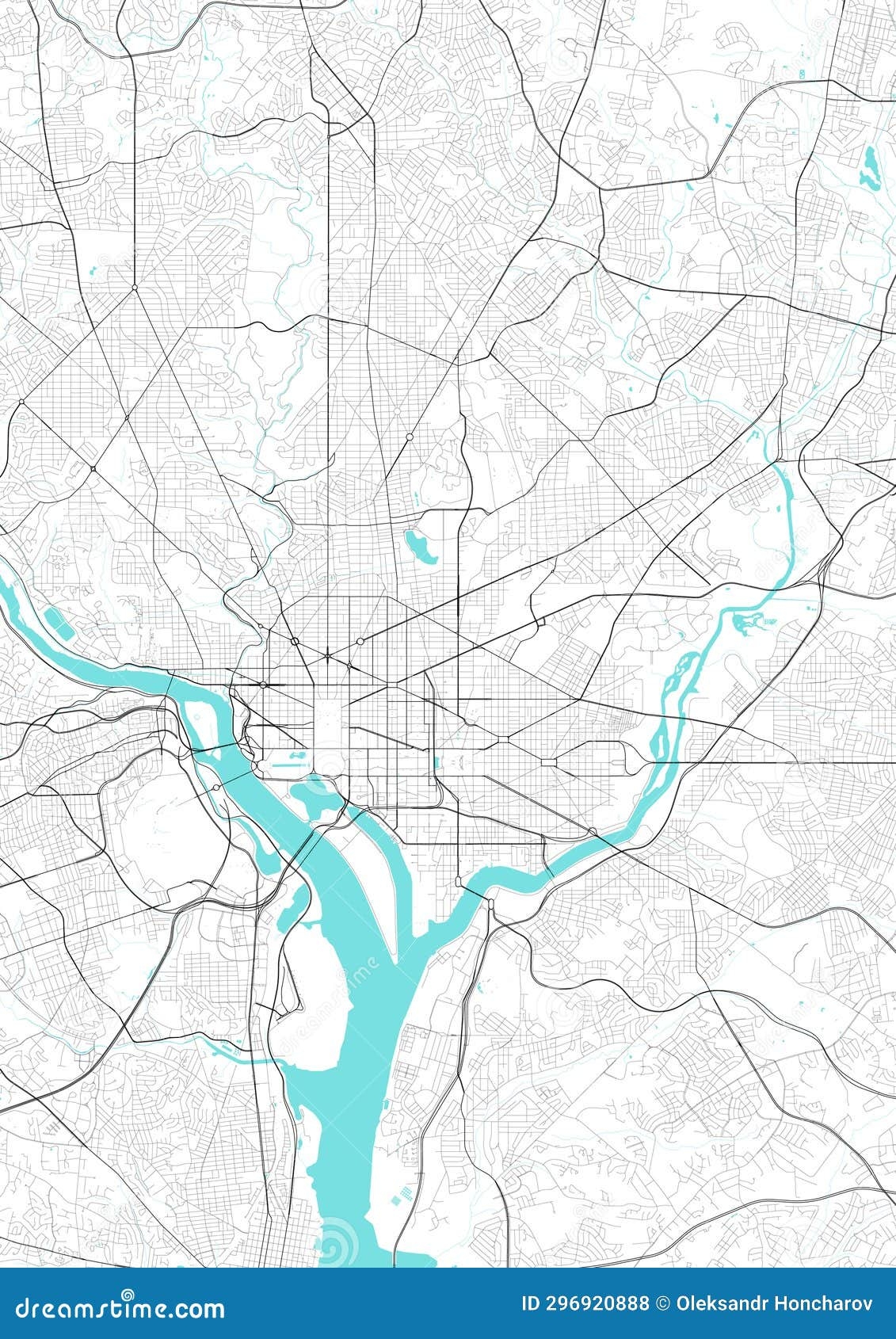 Black And White Street Map Art Of Washington DC Map District Of 