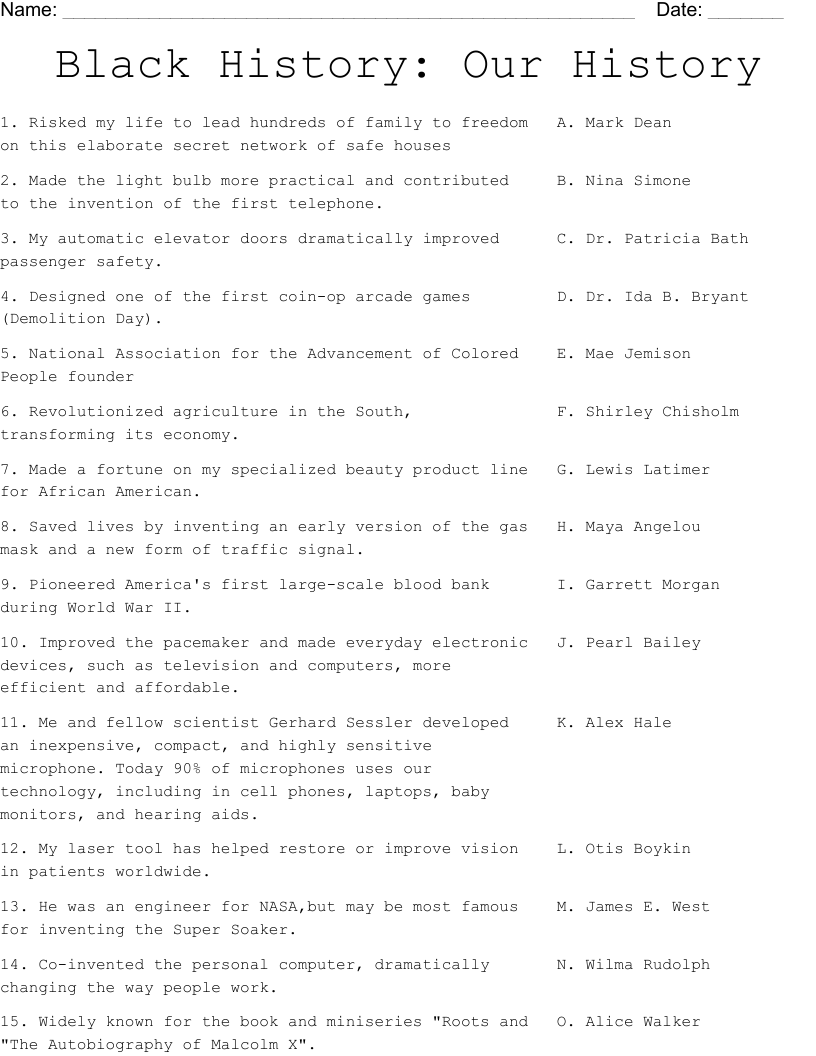 Black History Our History Worksheet WordMint