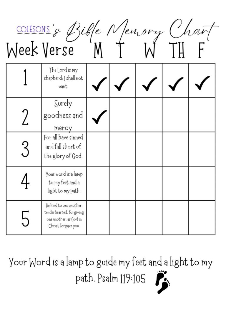 BLANK Bible Verse Memory Chart kids Bible Drill Christian School 