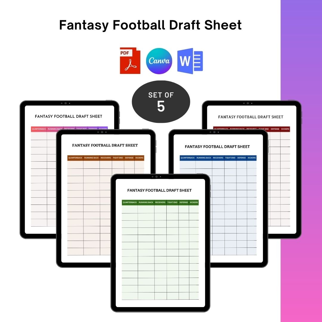 Blank Fantasy Football Draft Sheet Template PDF Word