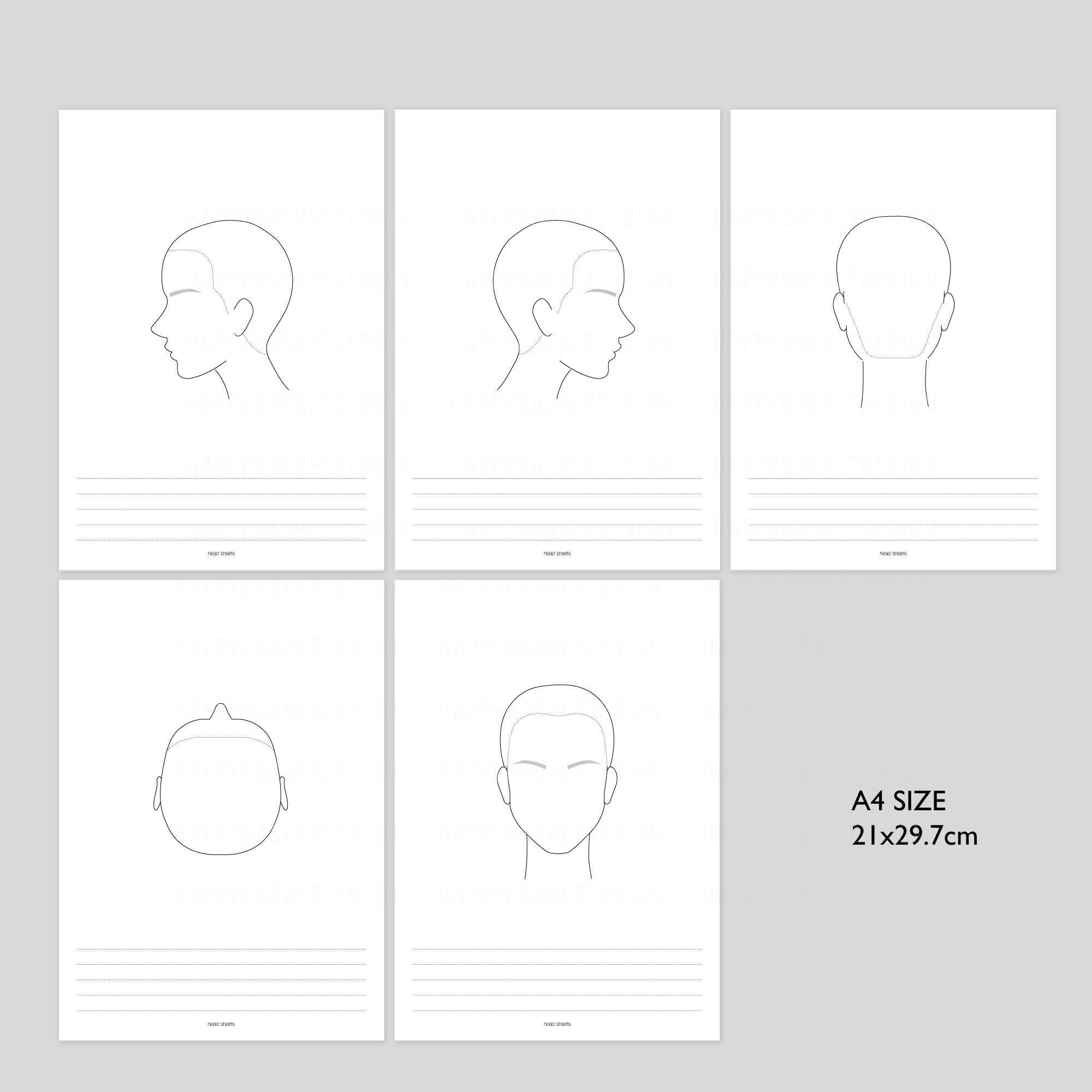 Blank Hair Cutting Head Sheets PDF Printable A4 Size For Hairdressing Cosmetology Students Salon Etsy