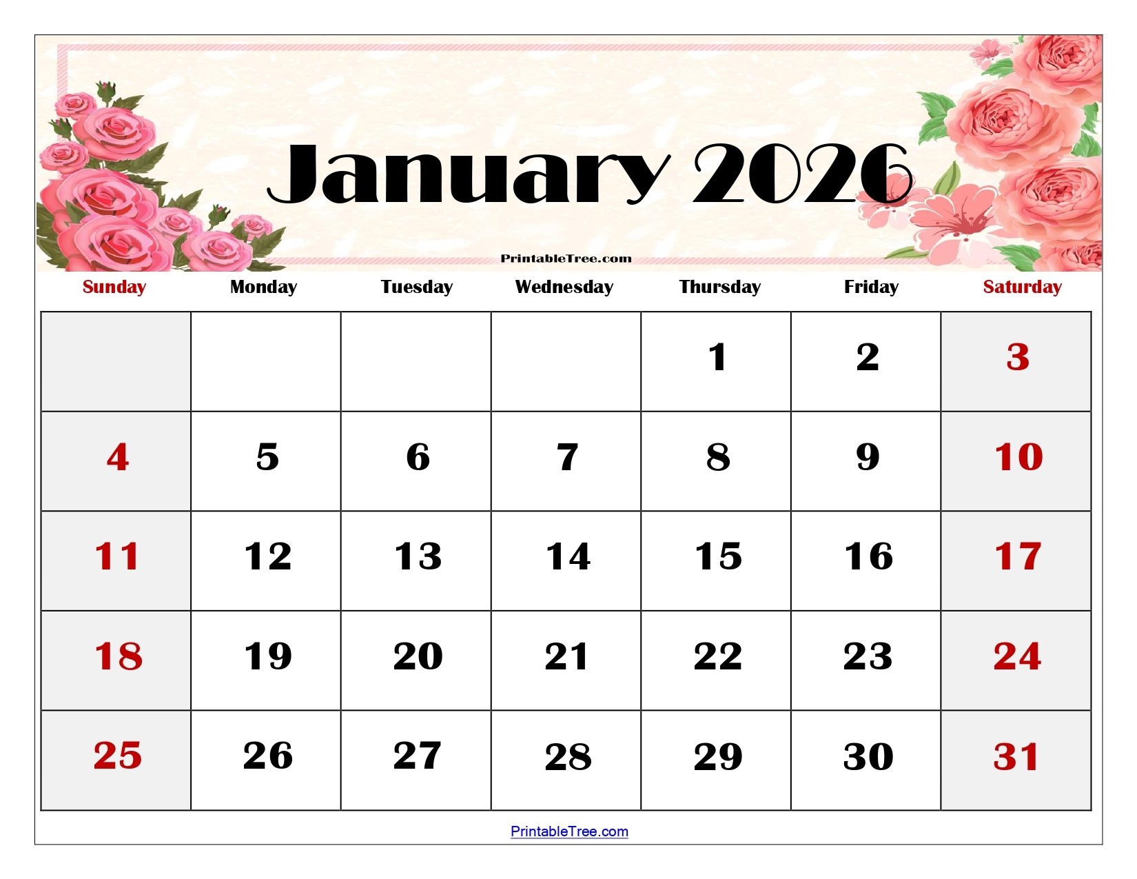 January 2026 Calendar Printable