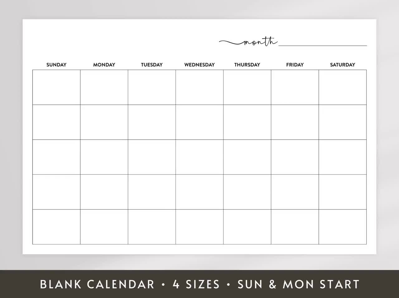 Blank Printable Calendar Large Undated Wall Calendar 8x11 18x24 24x36 27x40 Sunday And Monday Start Digital Download Etsy UK Blank Printable Calendar Large Undated Wall Calendar 8x11 18x24 24x36 27x40 Sunday And Monday Start Digital Download Etsy UK
