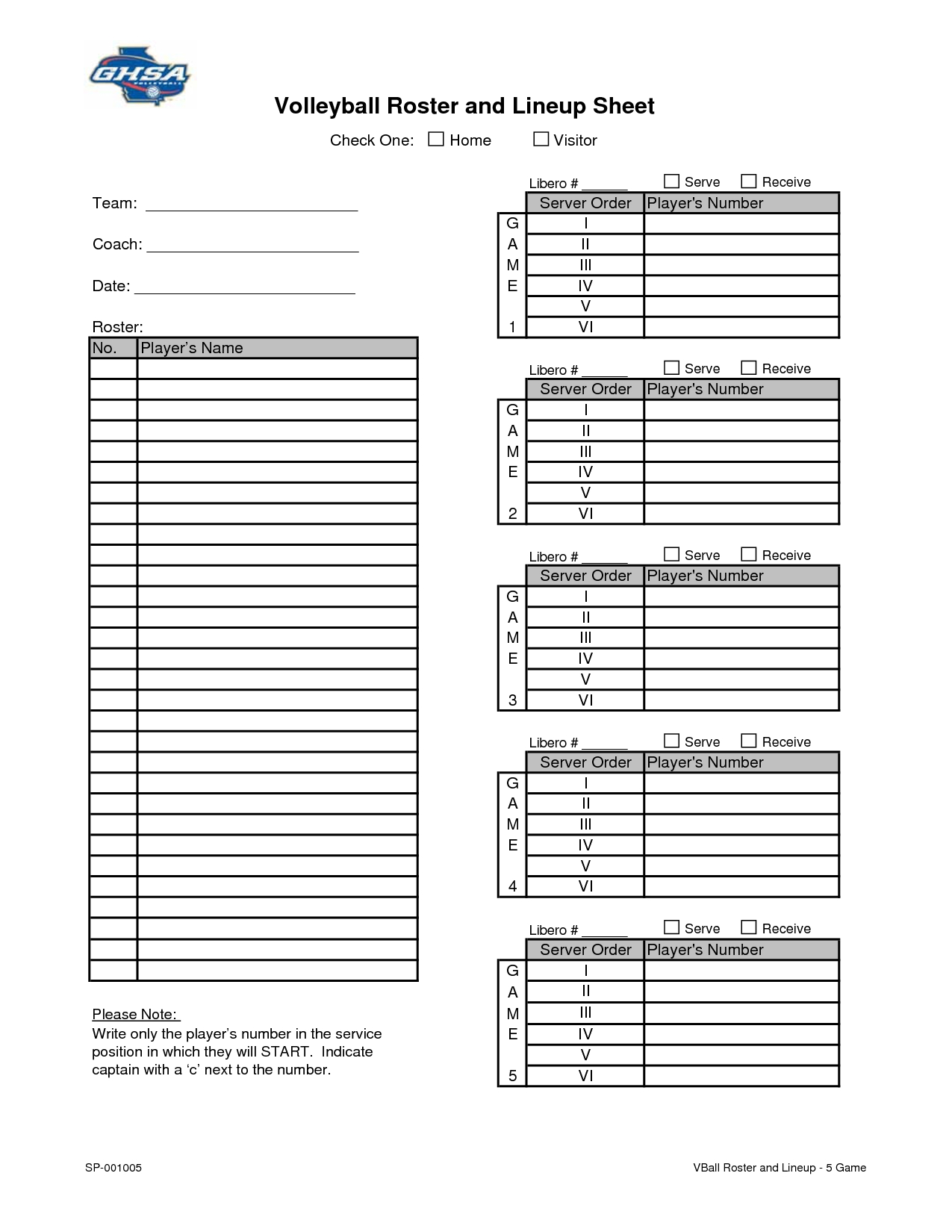 Blank Volleyball Rotation Sheets Printable