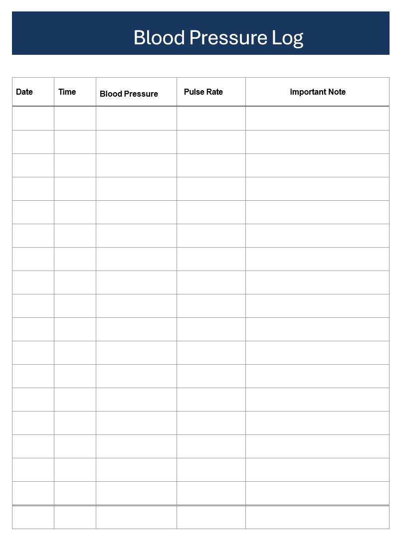Blood Pressure Log Template Free Word Templates