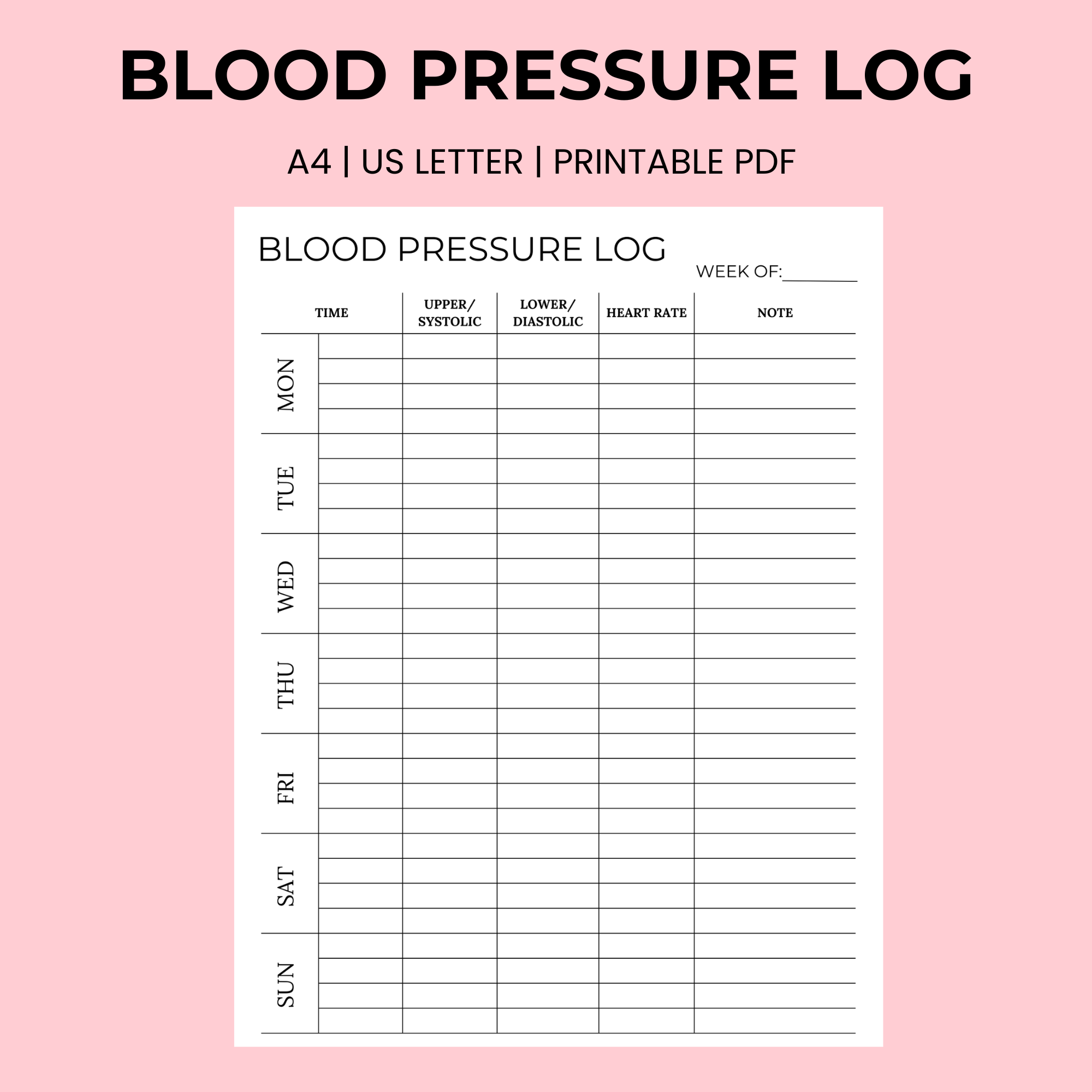 Blood Pressure Log With Heart Rate PDF Printable Include Two Version 