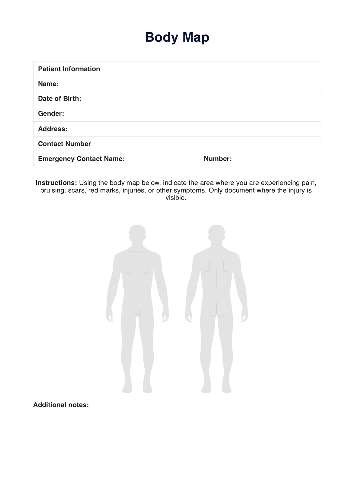 Body Map Template Body Map Template