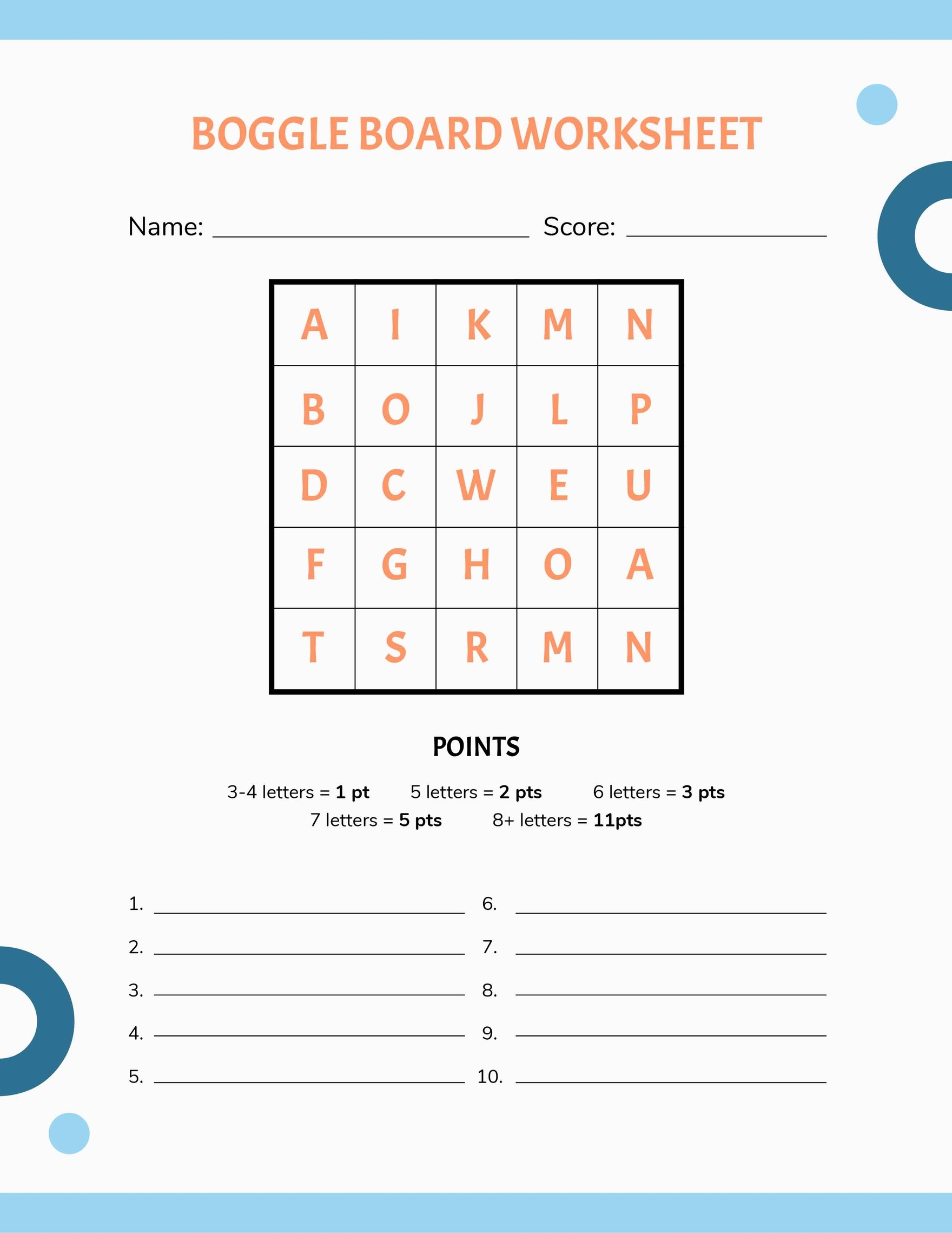 Boggle Board Worksheet Template In Word Pages PDF Google Docs Download Template