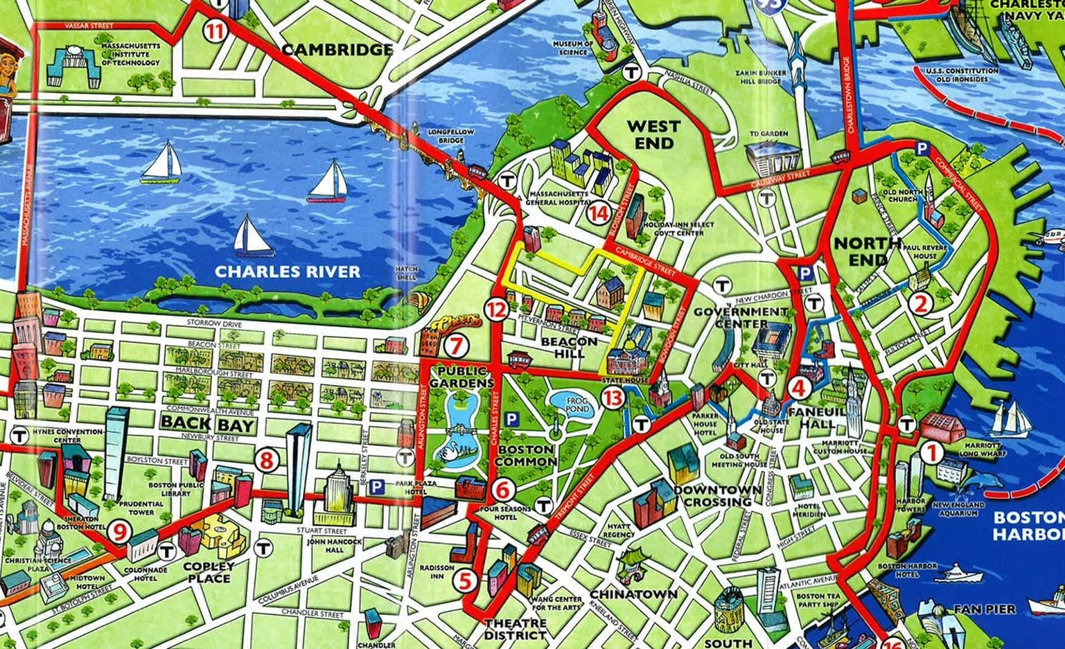 Boston Tourist Map Tourist Map Of Boston United States Of America 