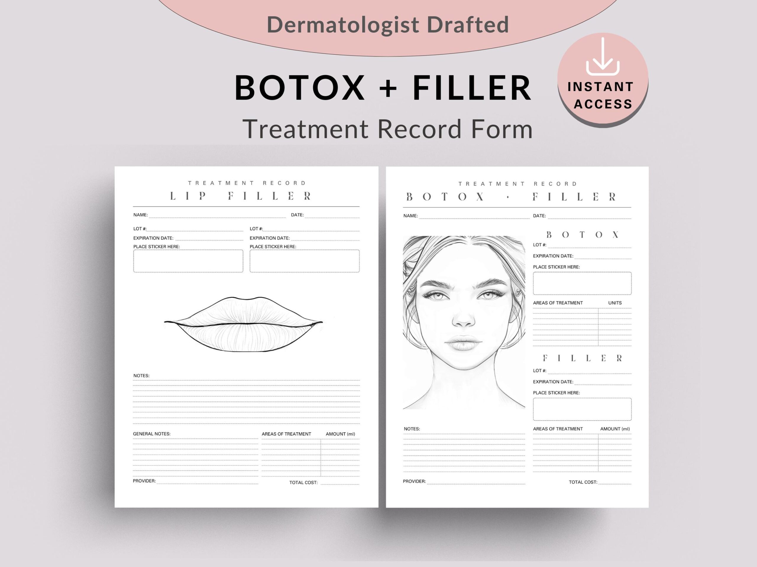 Botox And Filler Treatment Record Form Nurse Injector Lip 