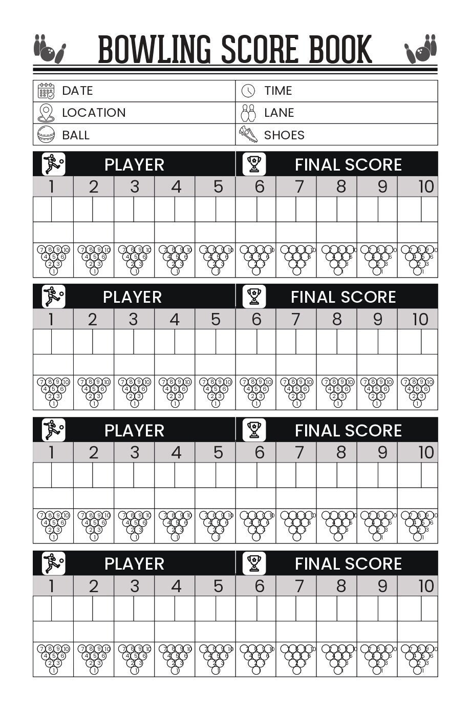 Bowling Score Sheet Bowling Log Game Tracker Bowling Score Printable Bowling Team League Spare Tracker Bowling Score Sheet Template Etsy