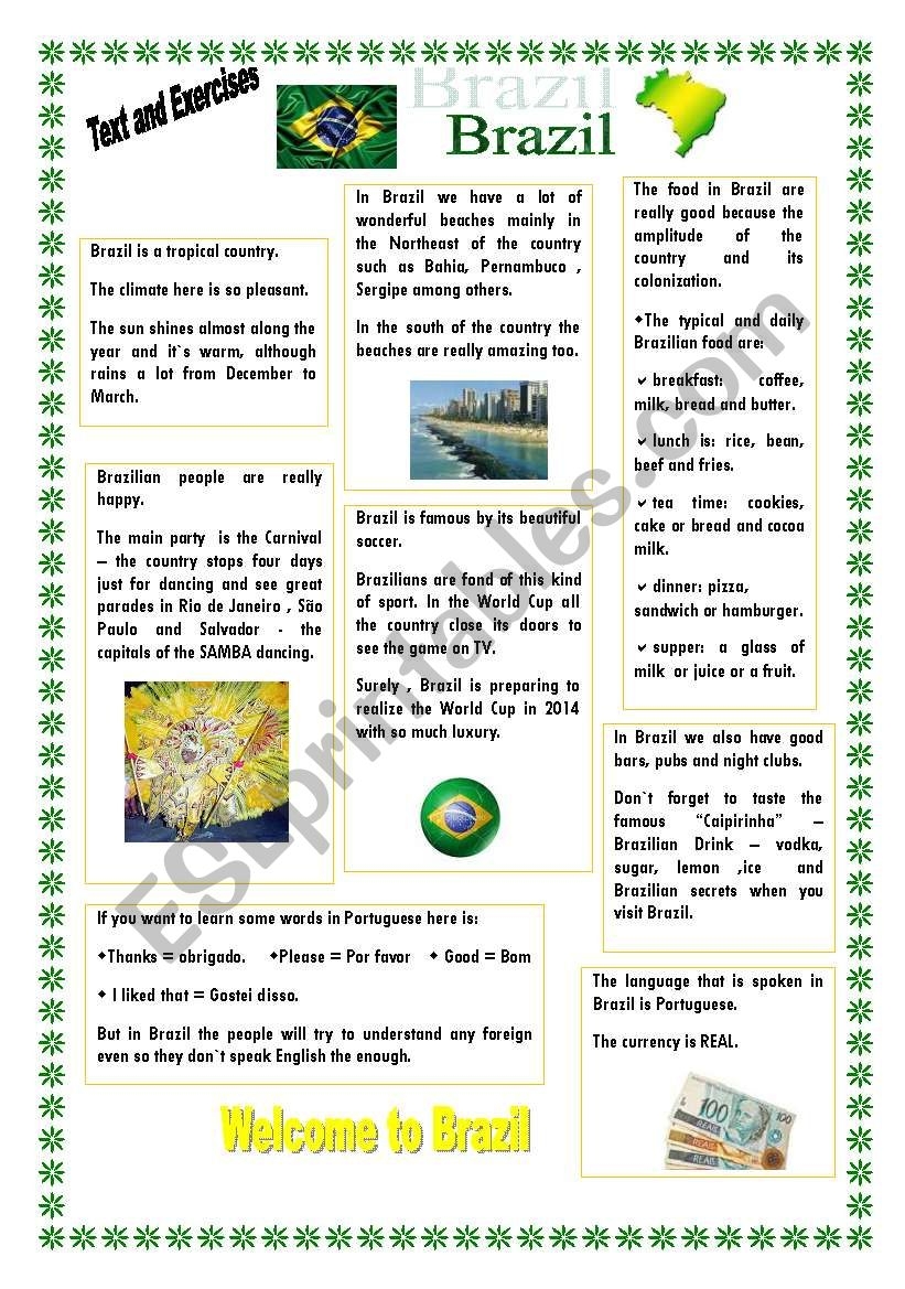 Brazil ESL Worksheet By MiriamGoshinha