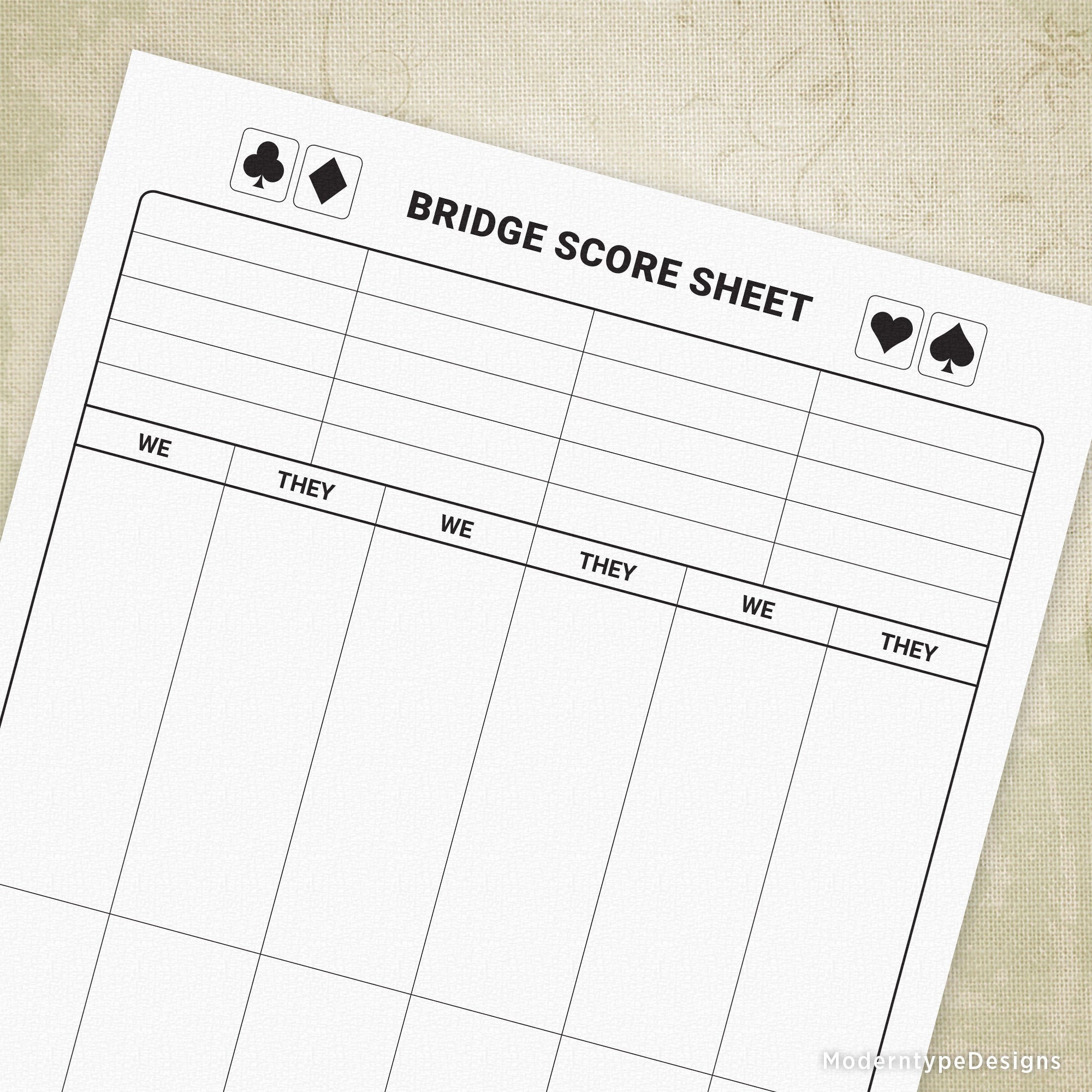 Bridge Game Score Sheets Printable Digital Download Chart Gam005 Etsy UK