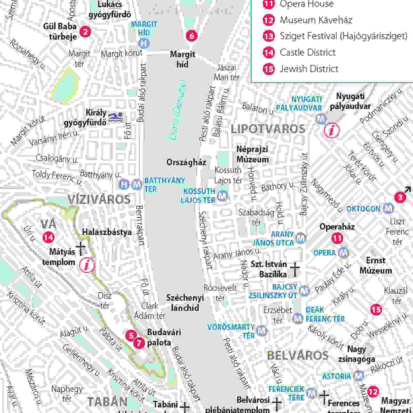 Budapest Printable Sightseeing Map One day Trip To Explore Top 15 Great Spots Major Sites Worth Visiting What To See Where To Go What To Do
