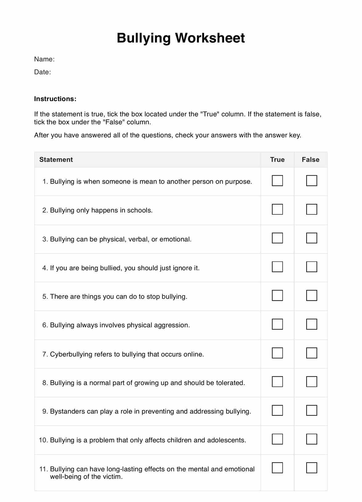 Bullying Worksheet U0026 Example Free PDF Download