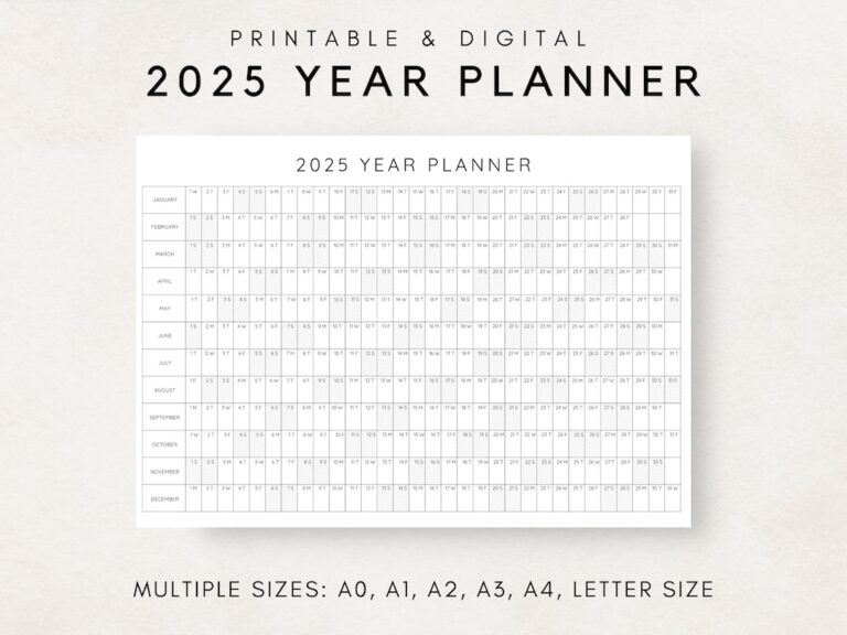 Buy 2025 Year Planner Printable Yearly Planning Calendar Calendar Poster 2025 Digital Calendar 2025 Calendar 2025 Planner Year At A Glance Online In India Etsy