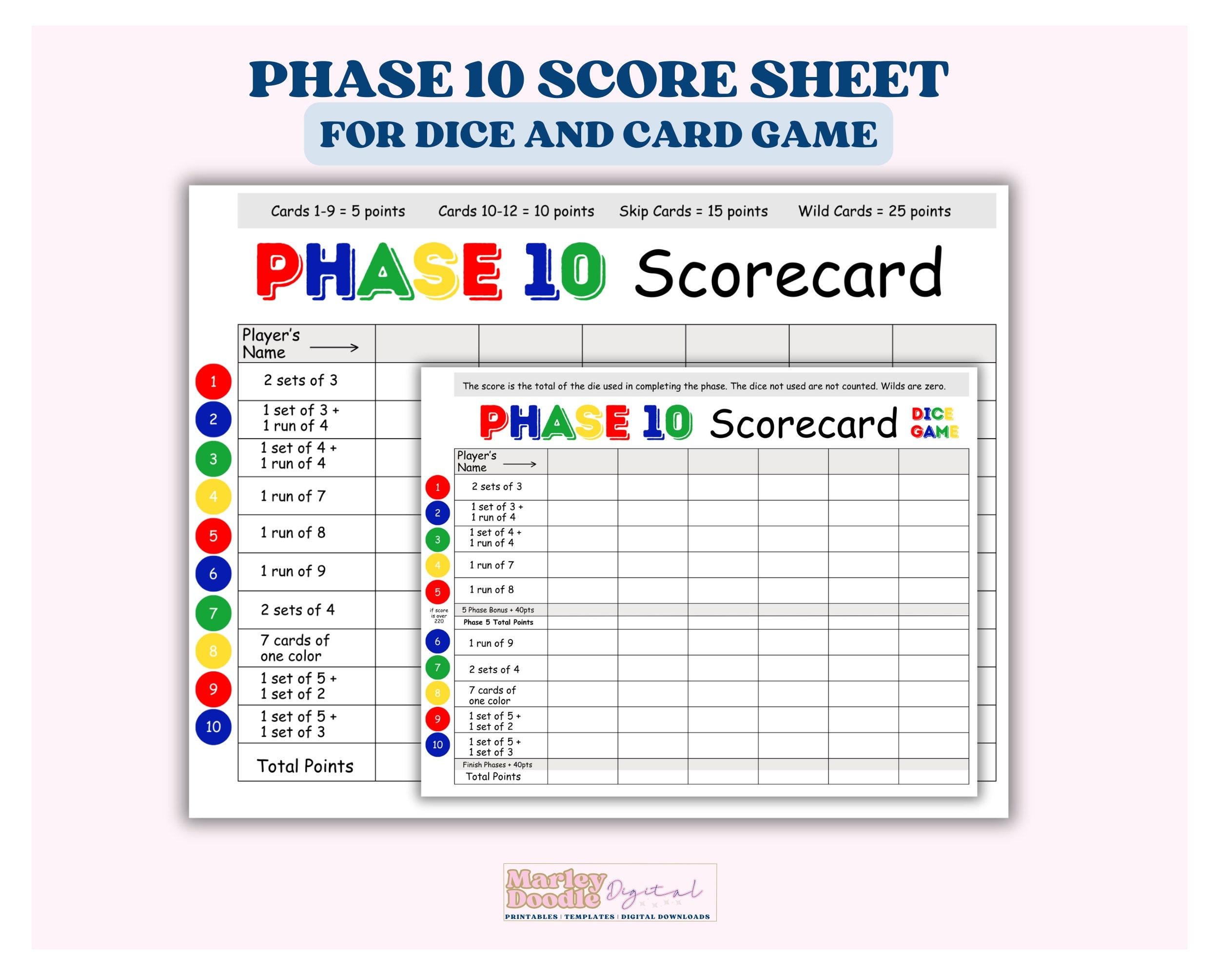 Buy Printable Phase 10 Score Sheets For Phase 10 Card Game And Phase 10 Dice Game Online In India Etsy