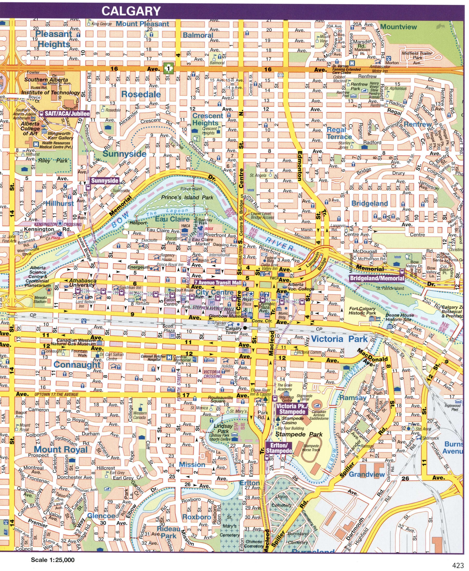 Calgary Canada City Map Printable Tourist Walking Map Of Calgary Downtown