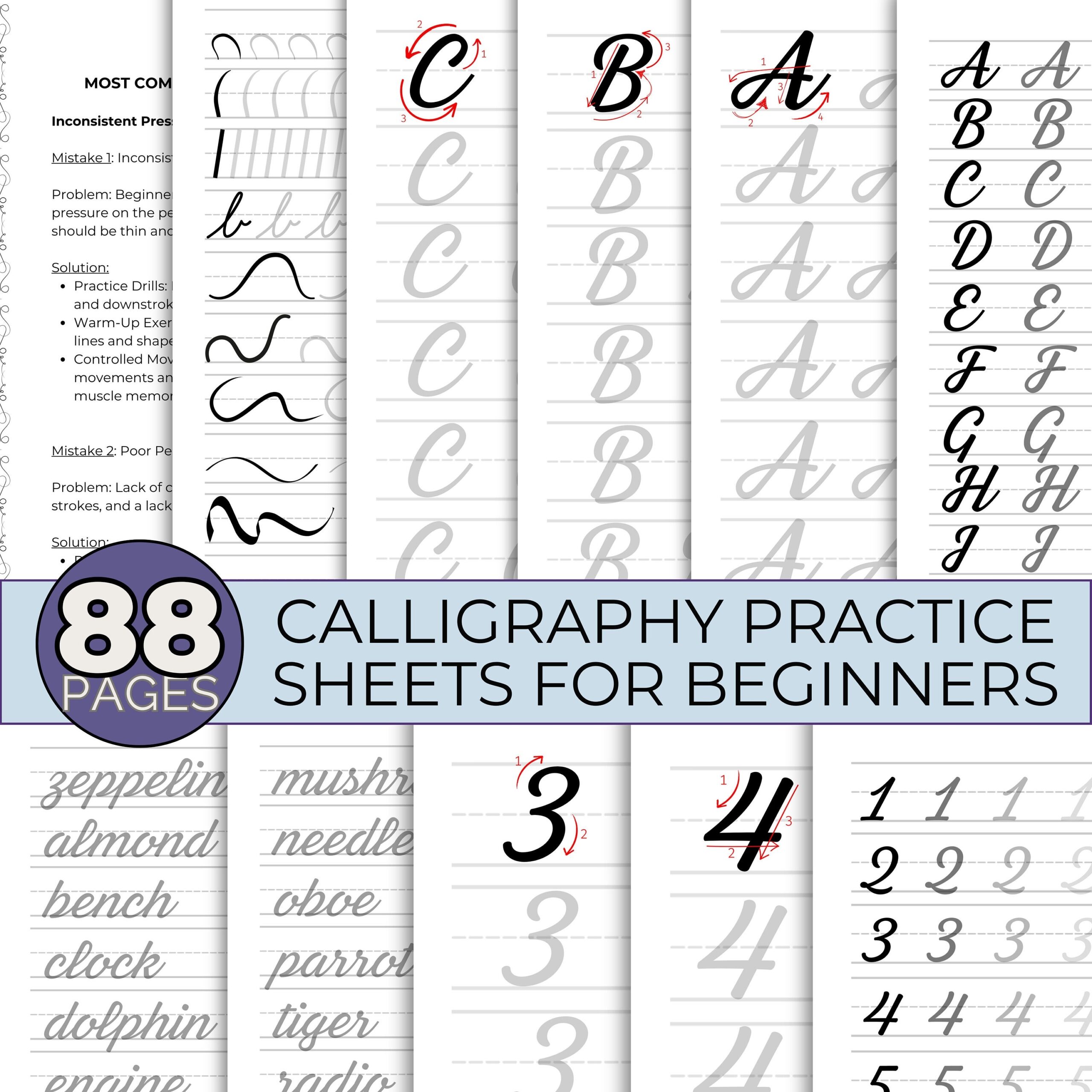 Calligraphy Practice Sheets Printable Hand Lettering Worksheet Brush Lettering Practice Handwriting Practice Worksheets Etsy