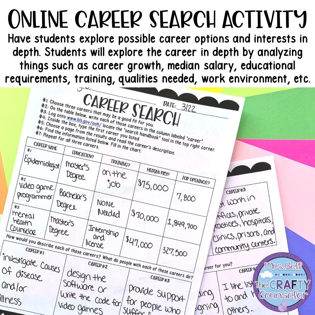 Career Exploration Worksheets Career Day Activities Career Cluster Worksheets Future Career Ideas Top Jobs Of 2025 Mrs Bell The Crafty Counselor