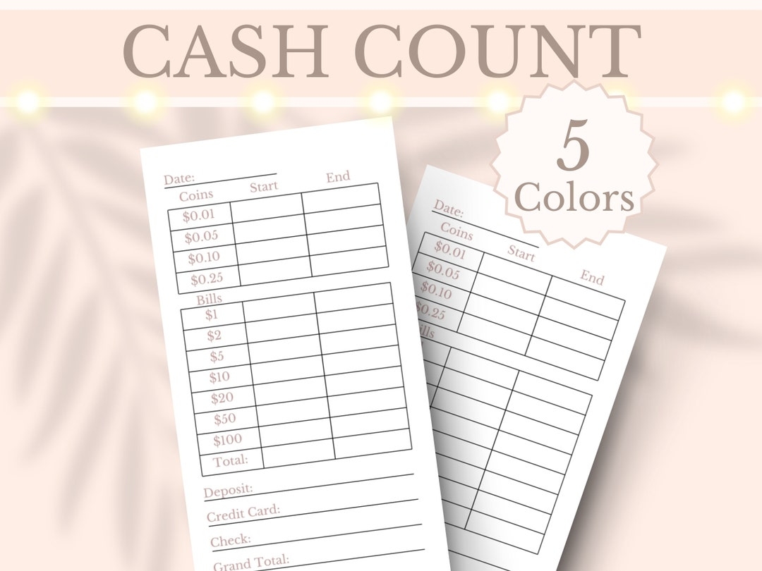 Cash Count Sheet Printable Cash Register Log Till Balance Cash Breakdown Reconciliation Tracker Money Drawer Small Business Digital Download Etsy