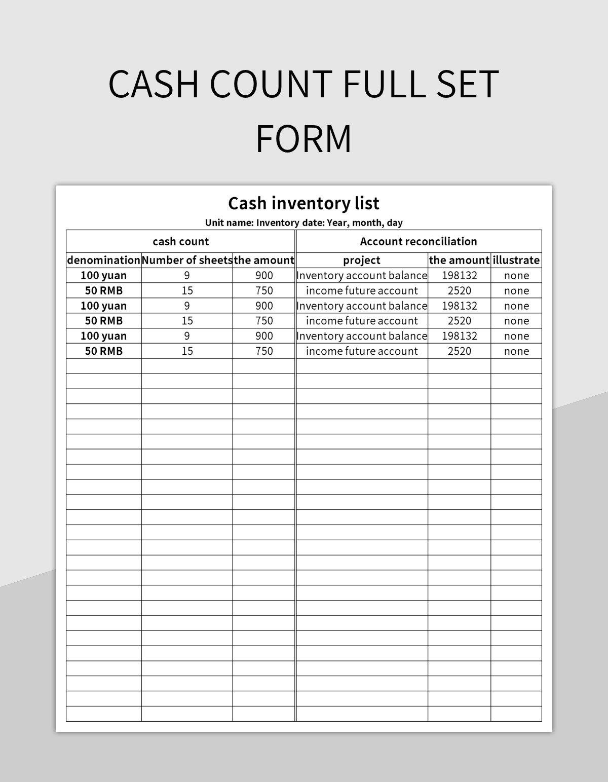 Free Printable Cash Count Sheet Pdf