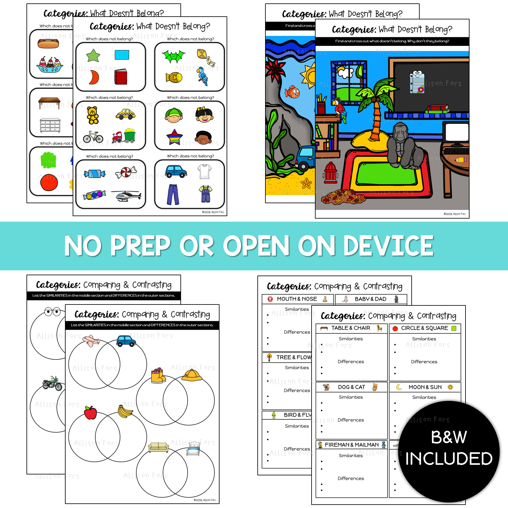 Categories Speech Therapy Activities NO PREP Basic Concepts Worksheets Allison Fors Inc 