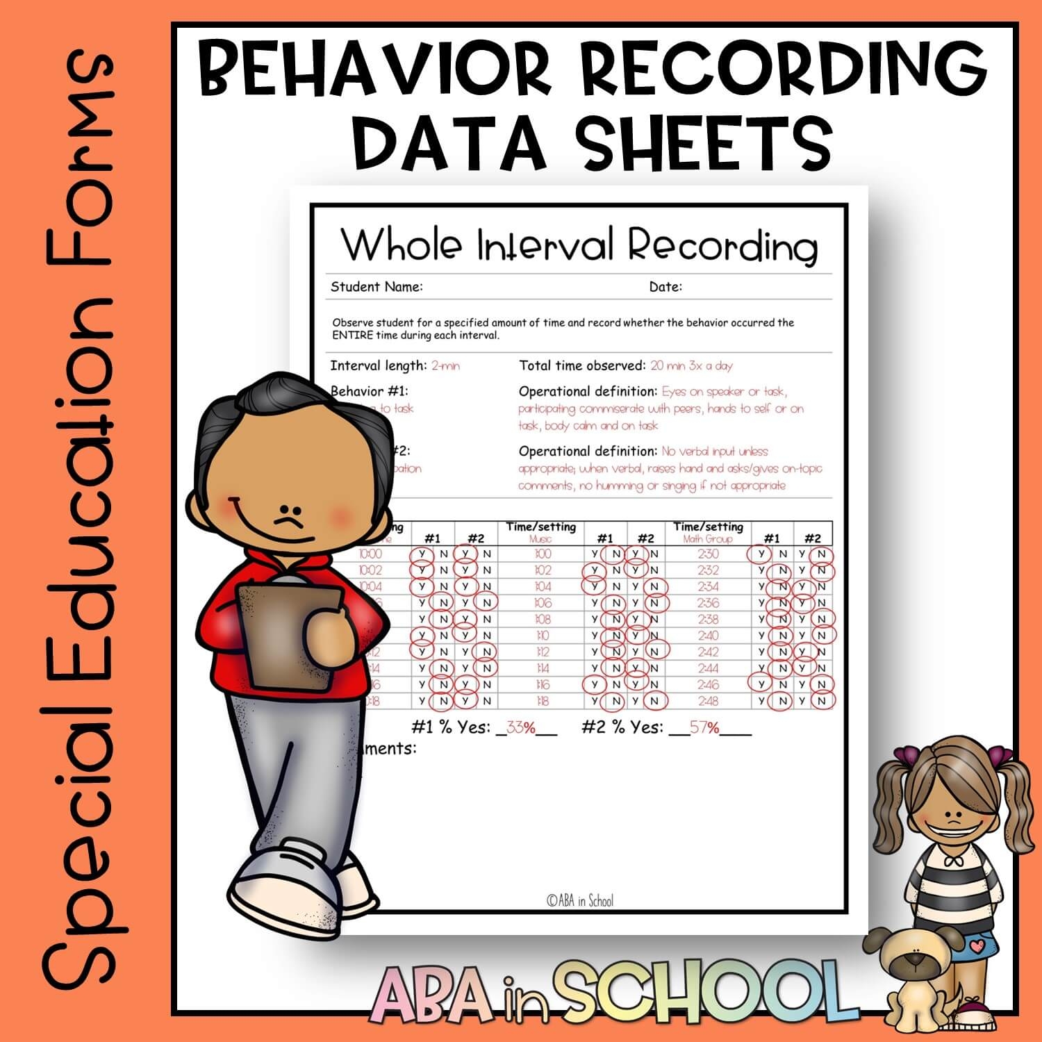 Challenging Behavior Recording Form Special Education And ABA Data Analysis ABA In School