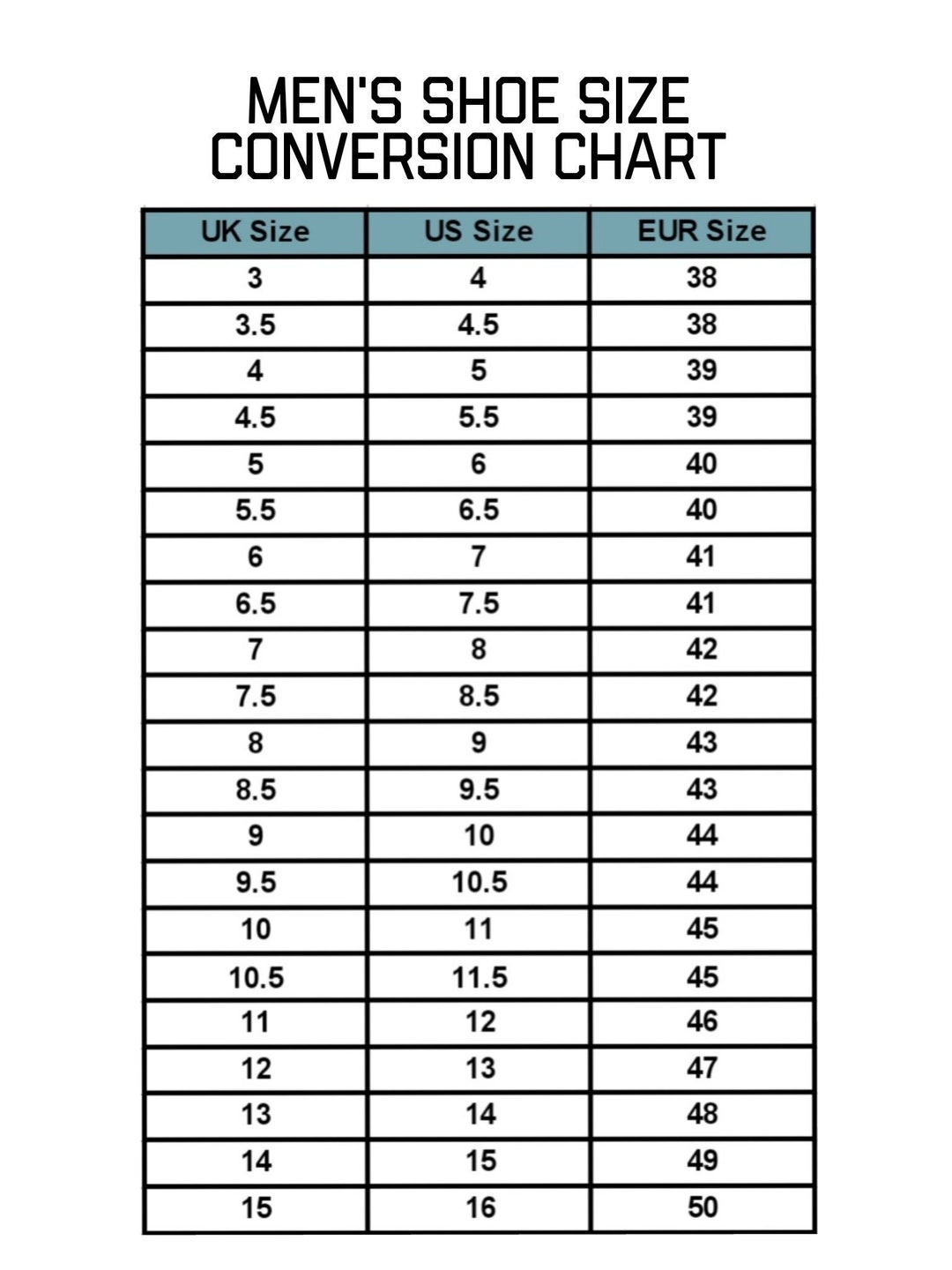 Chart Men 039 s Size 35 In Us Mens Shoes Mens Shoe Size Conversion Chart Template Instant Printable