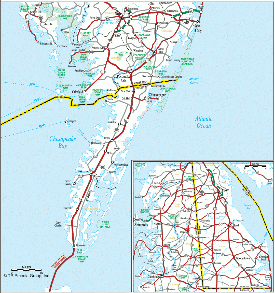 Chesapeake Bay Eastern Shore Road Map