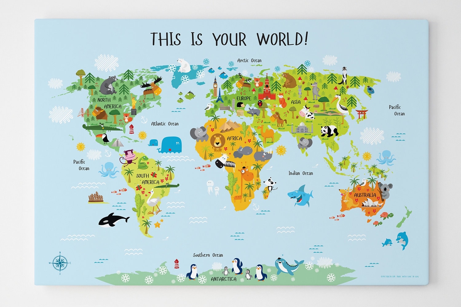 Children s World Map Kids World Map Daycare Decor Classroom Decor Playroom Decor Wall Art World Map Poster Kindergarten Etsy UK