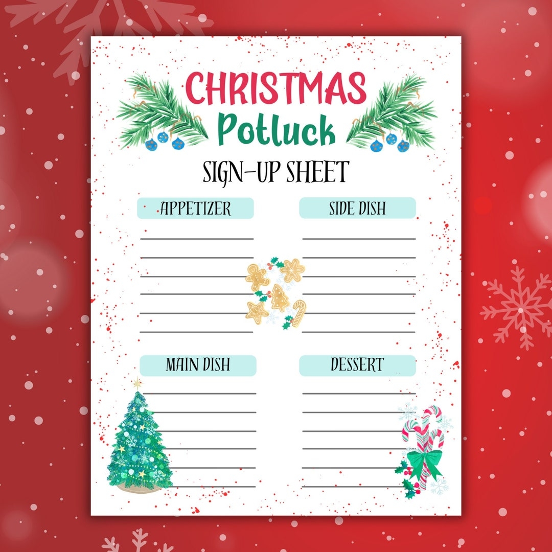 Christmas Potluck Sign Up Sheet Potluck Sign Up Sheet Potluck Sign Up Form Christmas Neighborhood Potluck Christmas Party Sign Up CM Etsy