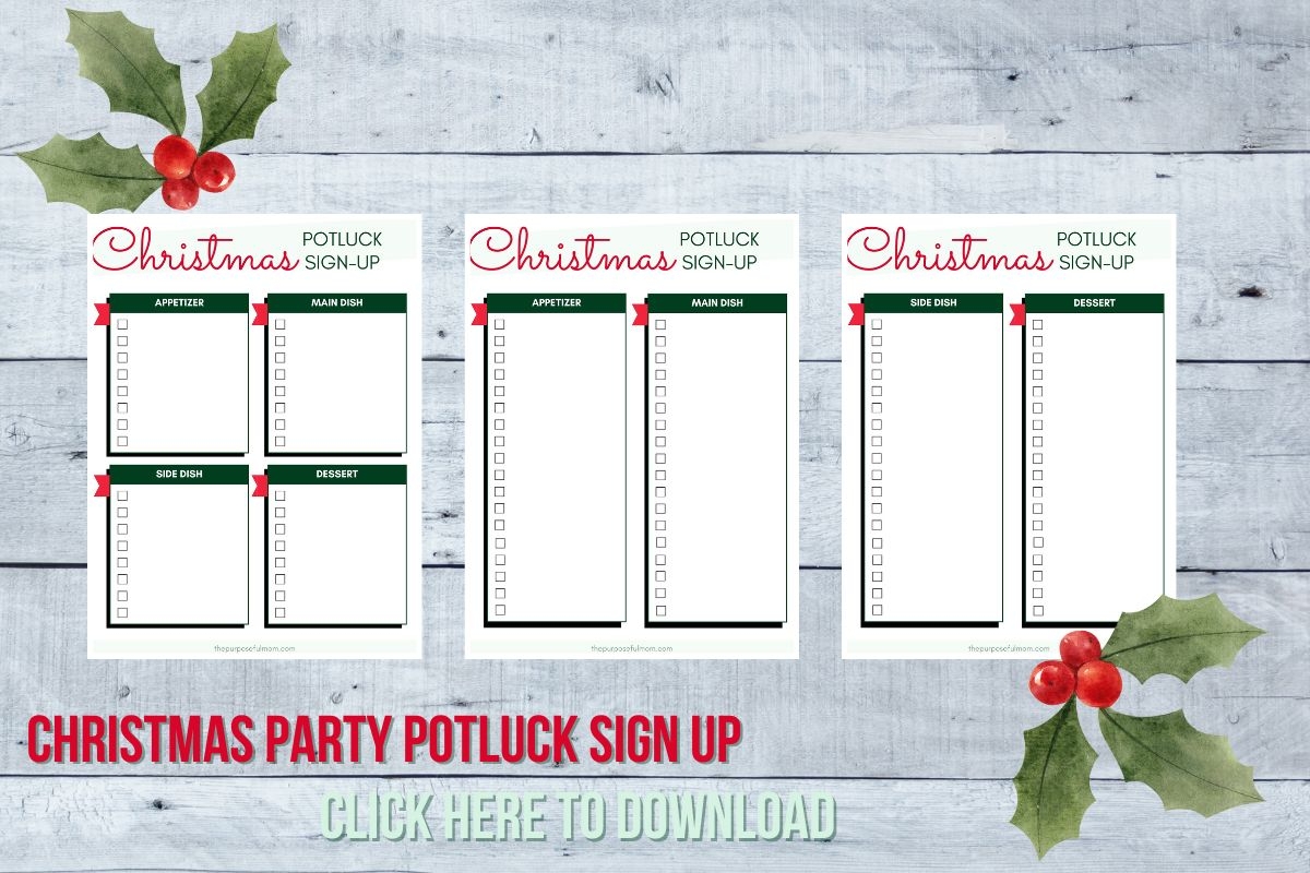 Christmas Potluck Sign Up Sheets Free Printable PDF The Purposeful Mom